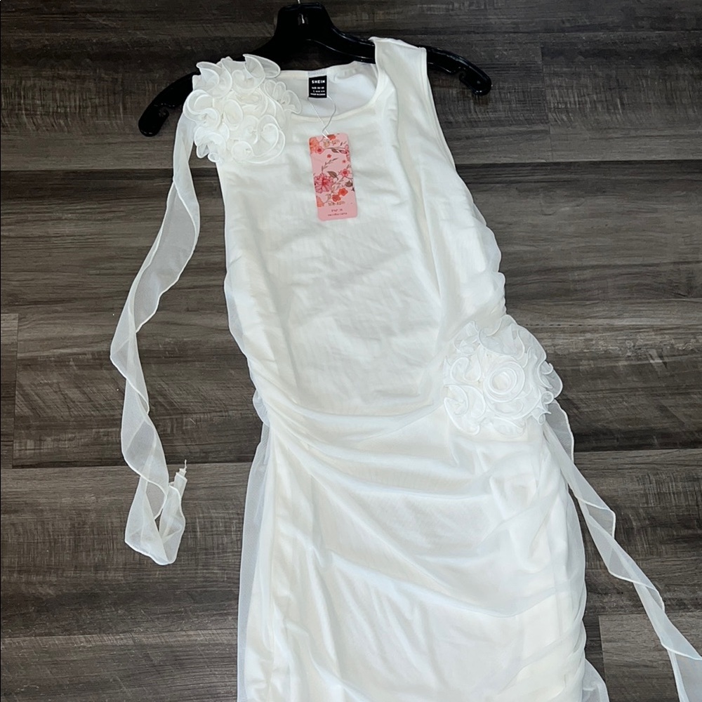SHEIN White Wedding Dress with Floral Accents